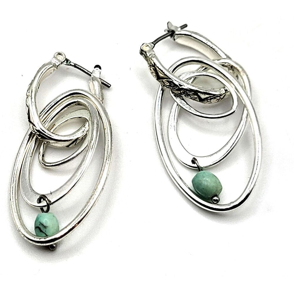 Monet Dangle Hoop Silver tone Earrings 1.75in